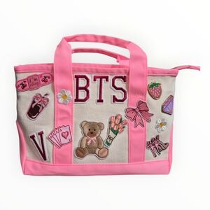 Pink Patchwork Tote Bag with Embroidered Patches